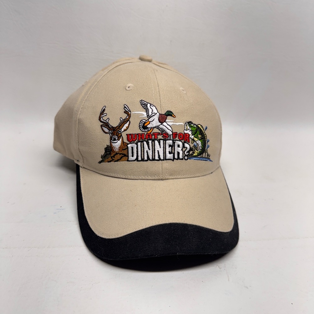 Bio-Domes Hat Mens OSFM Tan What's For Dinner Hunting Fishing Gorpcore Dad Cap